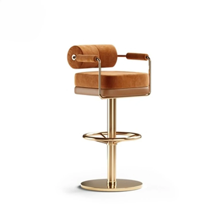 European Luxury Swivel Barstool Base Round Modern Adjustable High Back Bar Stool Leather Barstools