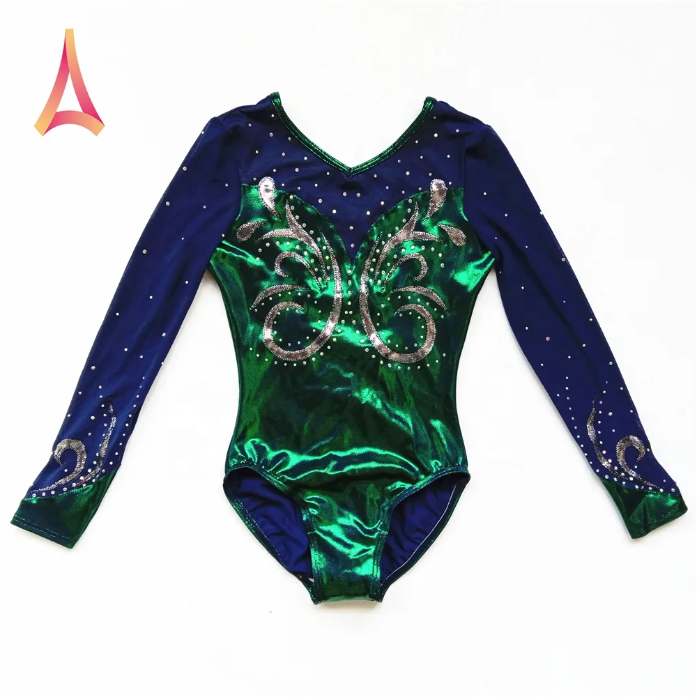 Sophisticated Dark Green Long Sleeve Gymnastics Leotards for girls