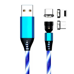 540 Degree Rotating Magnetic Cable Micro USB Type C Cable For iPhone13 Pro XS Max Samsung Xiaomi Glow LED Lighting USB Cable