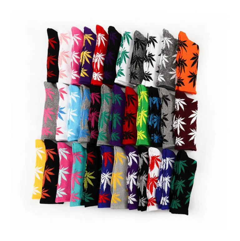 35 Colors Spring Summer Maple Leaf Socks Trend Middle Tube Cotton Socks Leaf Weed Socks Basketball Hemp Women Men Thick