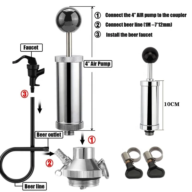 4Inch Party Pump  Keg Coupler Picnic Faucet & Beer Hose Portable Keg Tap Dispenser For Mini Keg