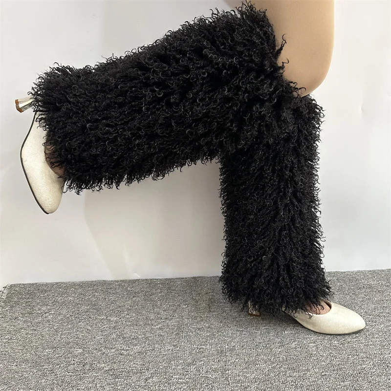 IDOIT Winter Women Fur Stockings Ladies Warm Faux Fur Ankle Socks Stockings Female Knee High Long Plush Cotton Fluffy Fur Socks