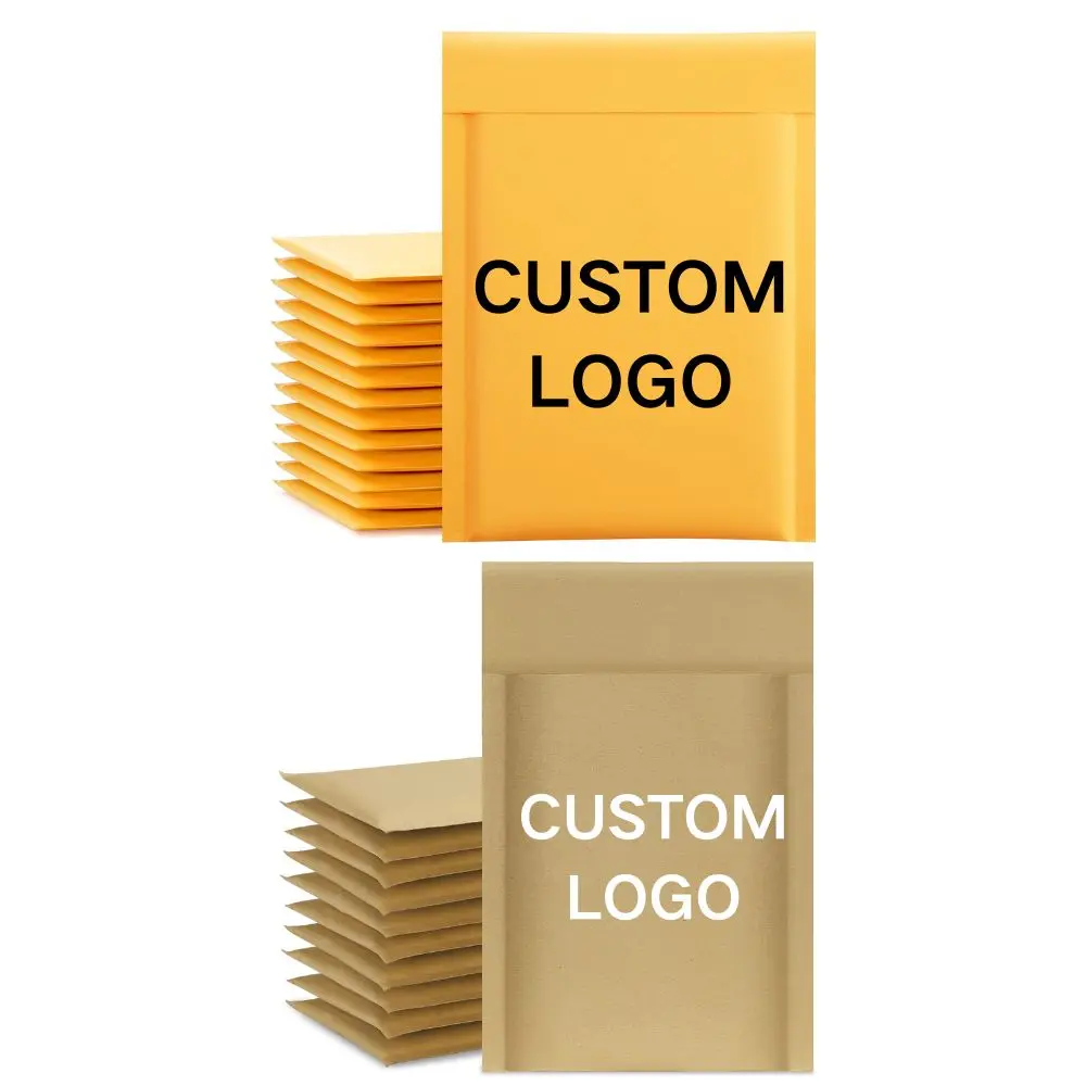 Mailing Packages Self Sealing Tear Resistant Boutique Bulk Shipping Bags Custom Logo Brown Nature Yellow Kraft Bubble Mailer