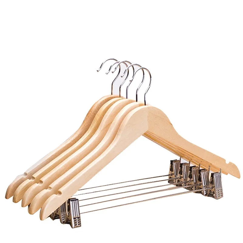 Popular wholesale Clothing store hotel non slip personalize wood clothes hanger wooden skirt hangers with clips