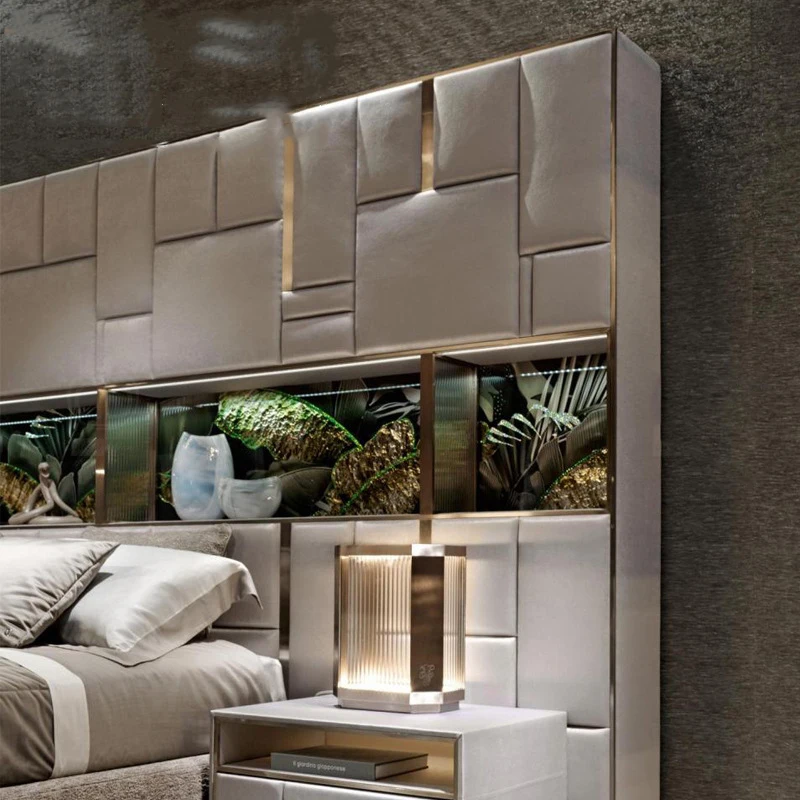 MIDISO Italian Luxury Design Bedroom Furniture Modern King Size Bed Frame with Headboard Fabric 1 Piece Wooden Normal Wood Bed