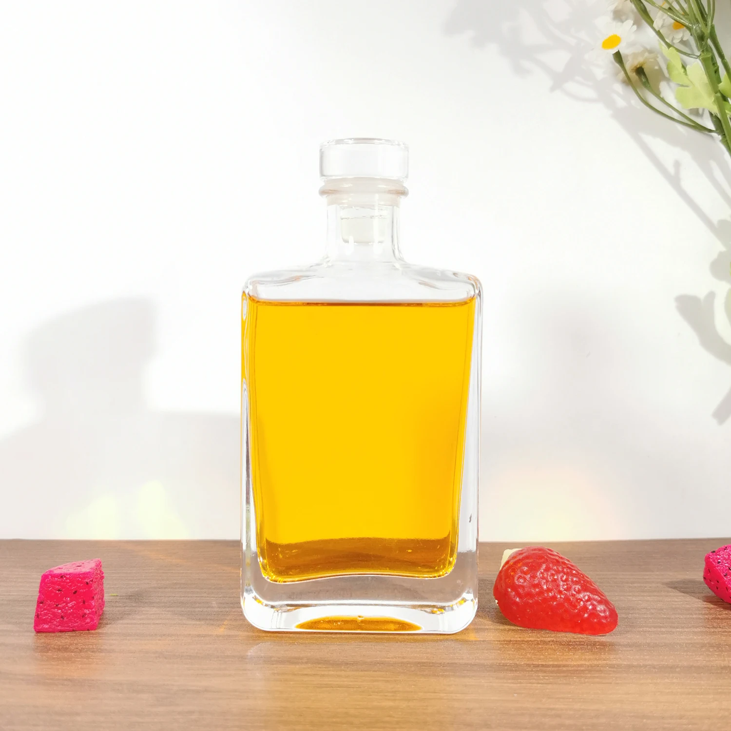 Luxury Customized Logo 200ml Square Glass Whisky Liquor Spirit Bottle Slope Shoulder for Liquor Whiskey Rum