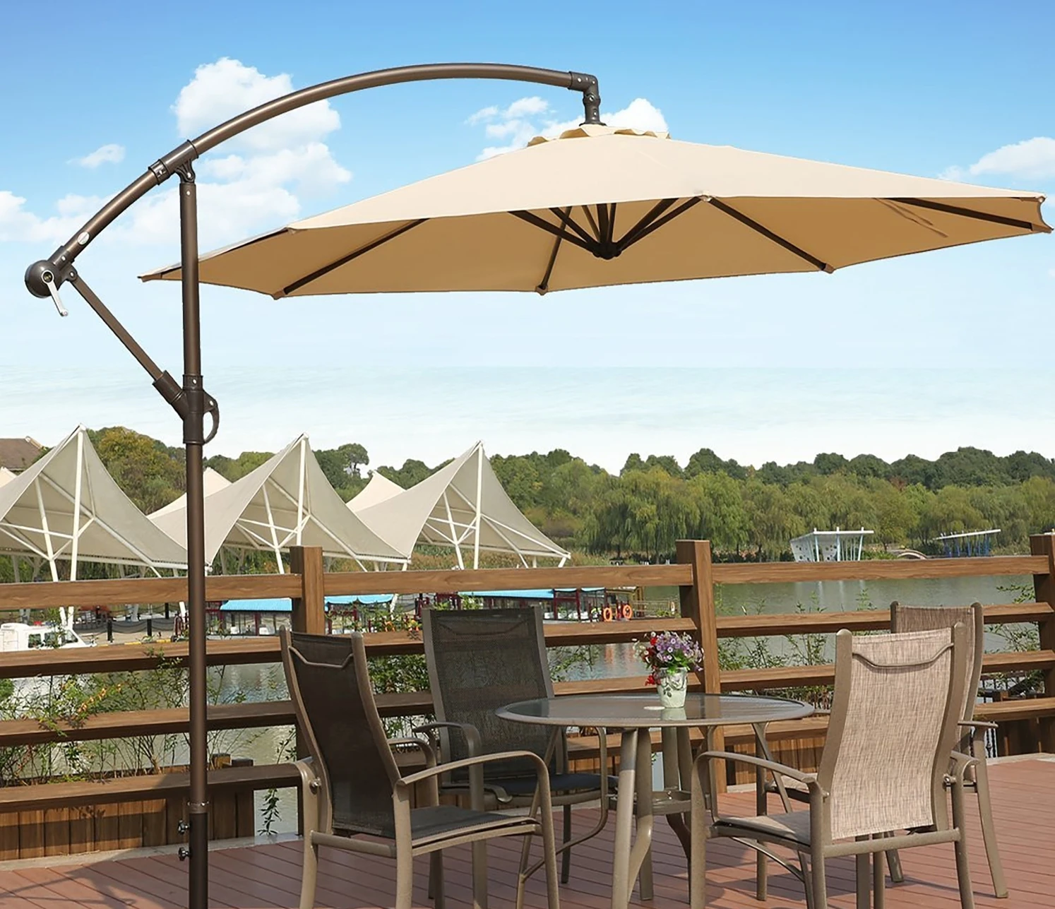 Outdoor Aluminum Luxury Garden Patio Parasol Villas Umbrella Table Umbrella Easy Folding Sun Umbrella for Hotel Restaurant