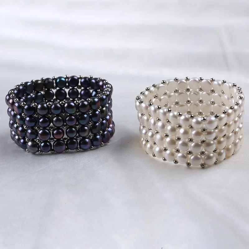 Wholesale Natural Freshwater Pearl Beaded Button Bracelet Charms Jewelry Bracelets For Women