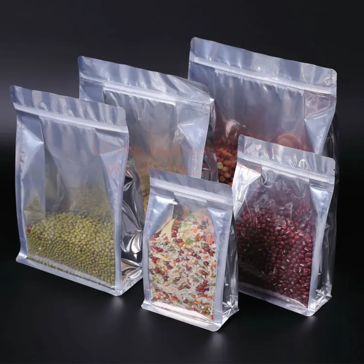 IN STOCK ready to ship matte plain clear aluminum foil flat box square bottom zipper food packaging bag