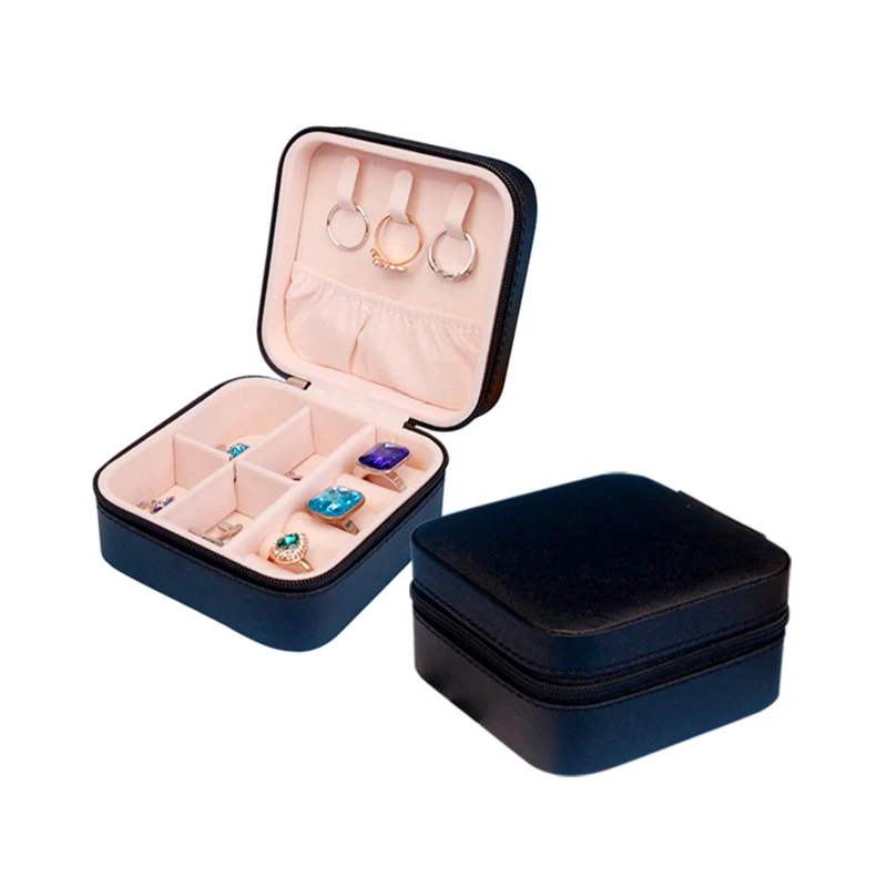 Leather Jewelry Storage Travel Box Velvet Jewelry Ring Earring Pendant Necklace Packaging Gift Box Wholesale Custom Logo Black