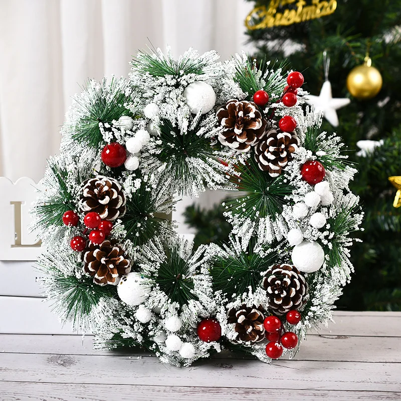 Premium Flocked Christmas Wreath Festive Decor Christmas Tree Wreath Miniature LED Wreath Christmas Trees For Indoor Use