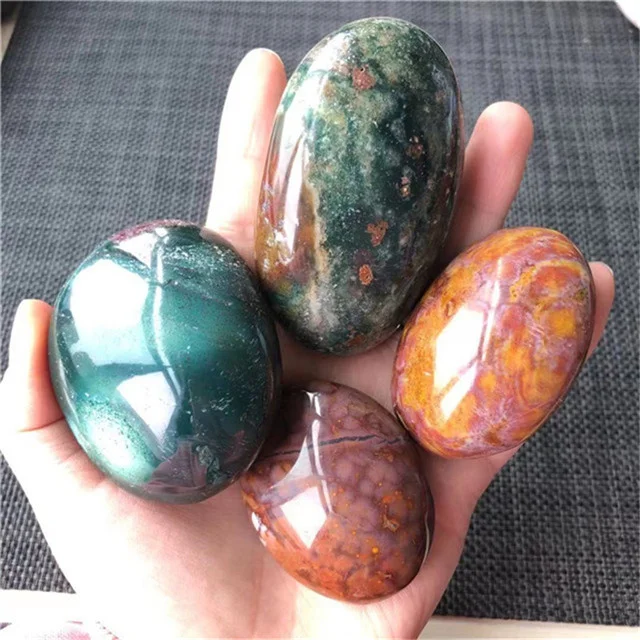 New arrivals semi precious stone natural ocean jasper crystals palm stones for Healing Reiki
