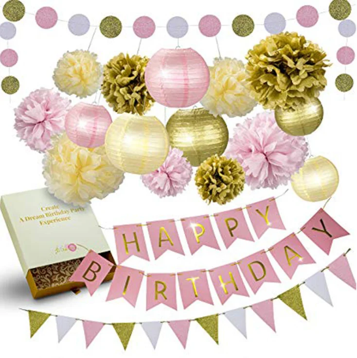 31 Pcs of Pink Gold and Cream Birthday Party Decoration Set  1st Birthday Girl Princess Ballerina Theme Decorations Kit