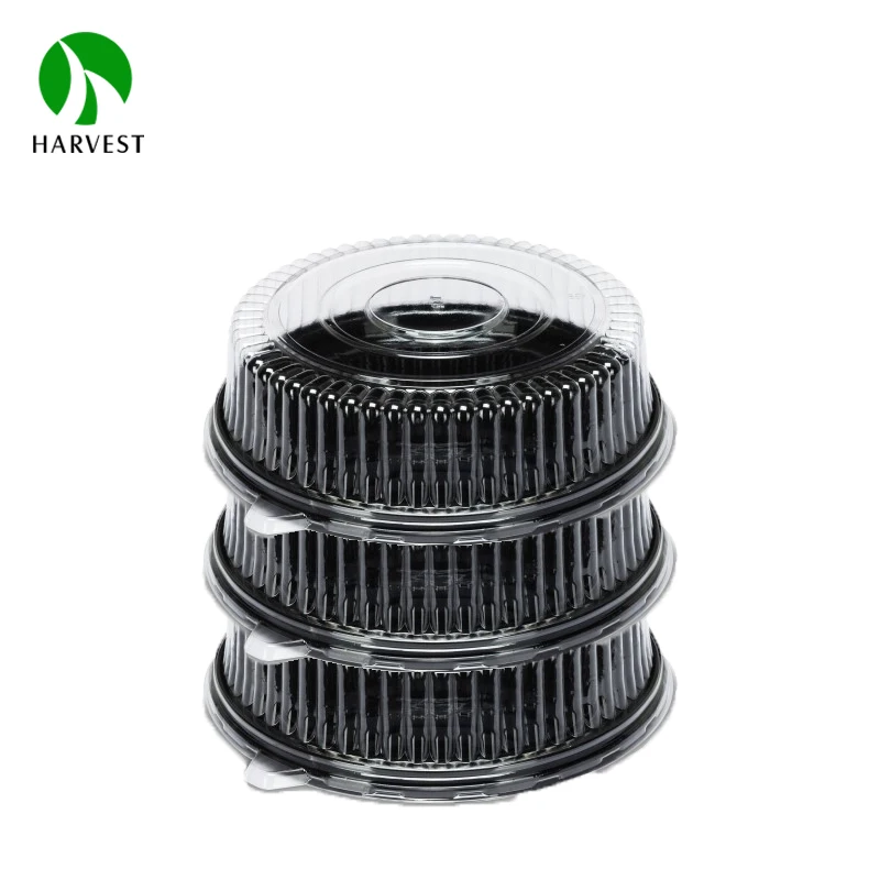 12 Inch Black Plastic Disposable Food Serving Platters With Clear Dome Lids,Serving Round Trays For Party