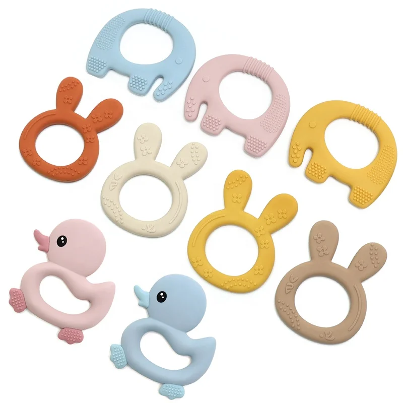 food grade silicone  Cartoon animal teether baby sensory teething teether toys bpa free baby silicone teether