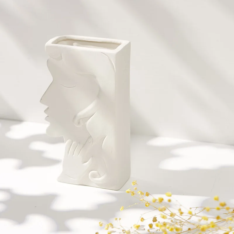 Nordic style creative face flower vase home decoration ceramic face vase