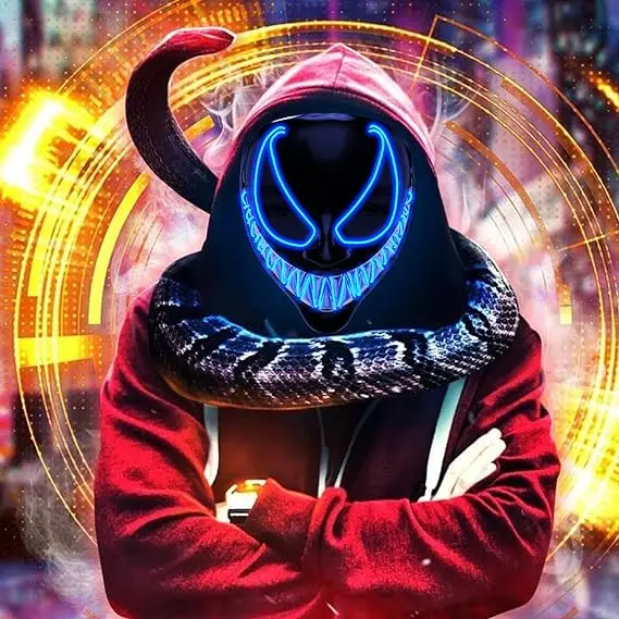 LED Halloween Costume Mask Light Up Scary Mask with Glowing Masquerade Evil Mask for Cosplay Parties