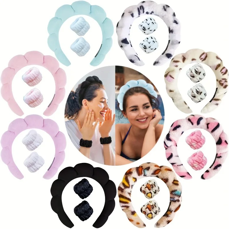 FF2418 Terry Cloth Washing Face Wristband Sponge Makeup Headband Bubble Soft Puffy Hairband Women Girl Spa Headband