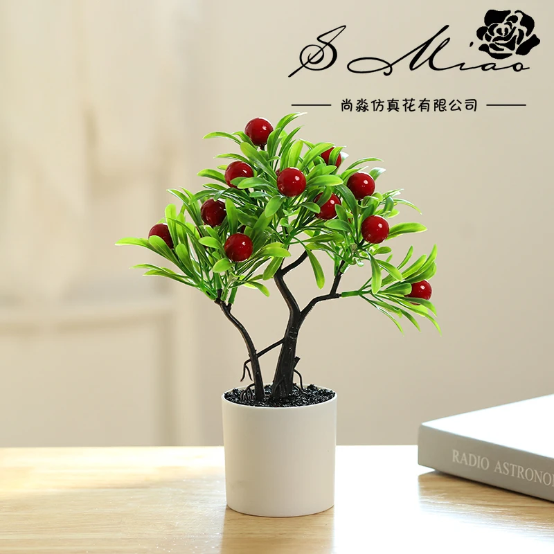 Factory Wholesale Plastic Garden Plant  Indoor Christmas Decoration Love Fruit Trees Artificial Potted Bonsai