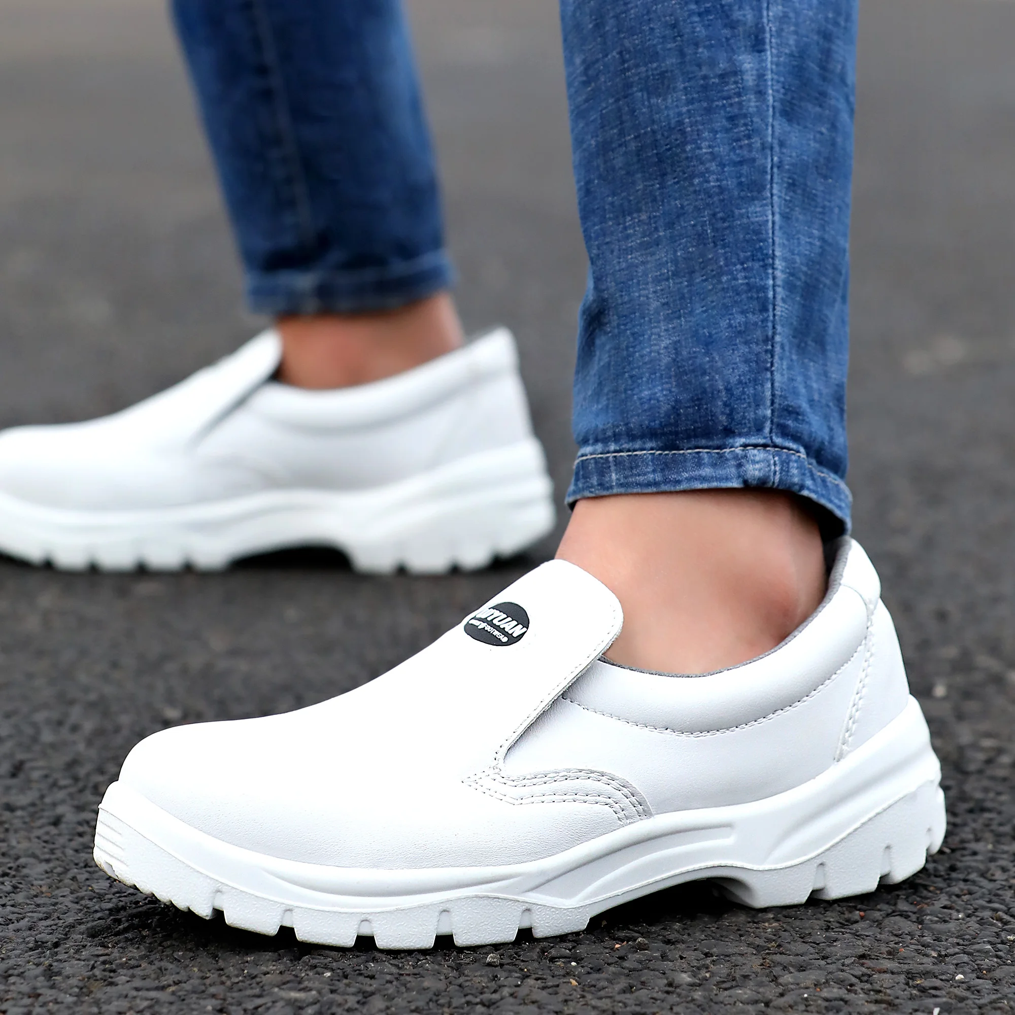 white anti-smashing anti-static ESD ladies comfortable nurse shoes genuine leather medical shoes men chef safety shoes