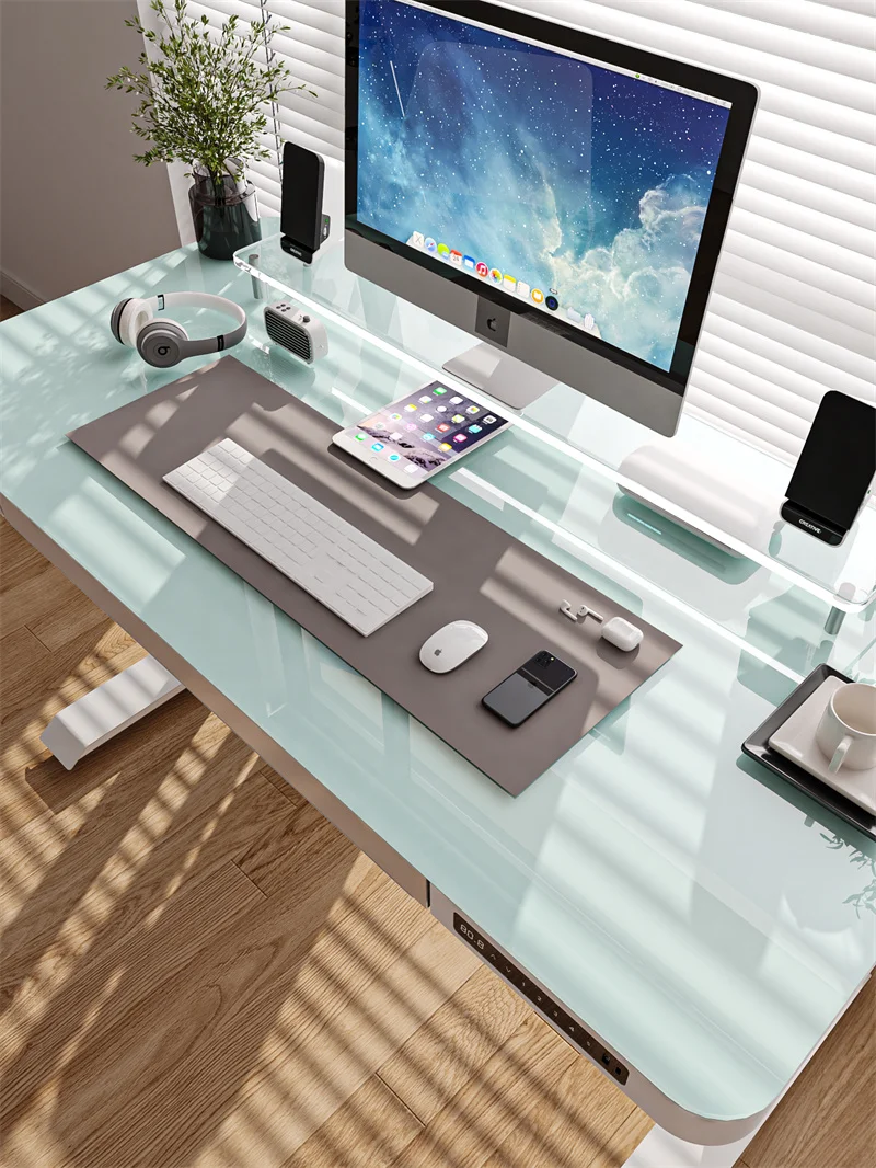 Home Office Height Adjustable Electrical Office Glass Table With Drawer Computer Sit Stand Desk