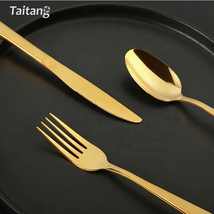 Hotel Restaurant 304 Spoon Fork Knife Gold Flatware, Wedding Stainless Steel Cutlery Flatware Set