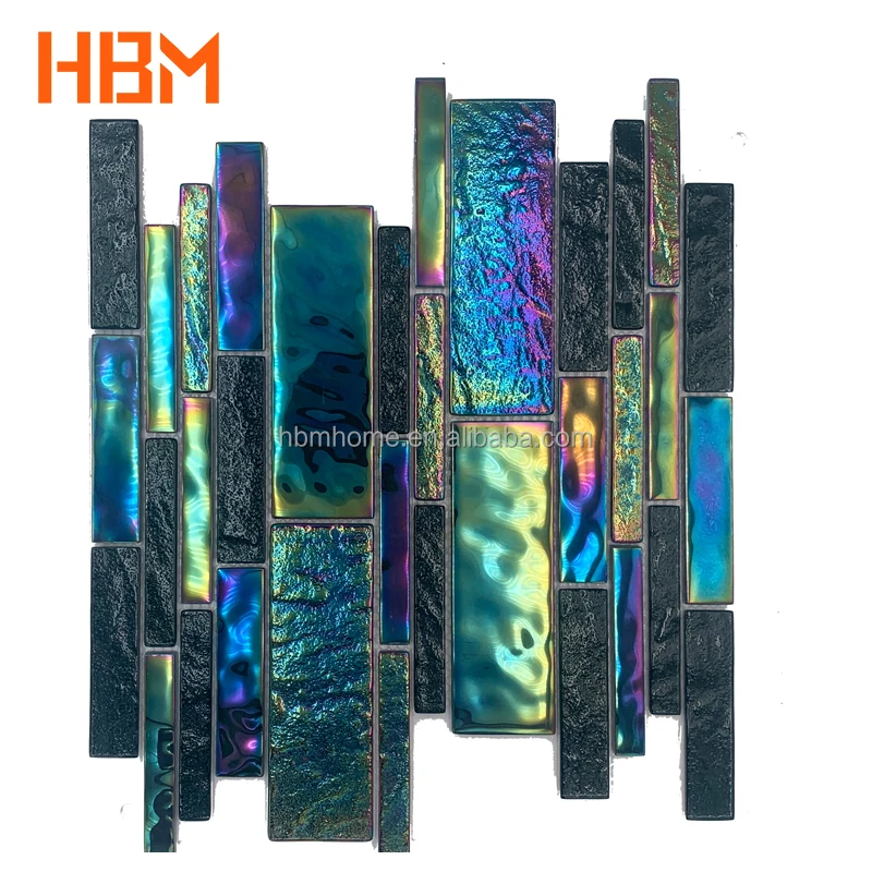 HBM  Wholesale Materials Suppliers Swimming PooL Bathroom Floor Tile Iridescent Glass Mosaic