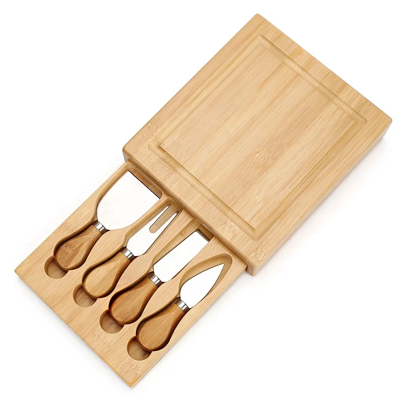 Premium Cheese Board with Drawers Bamboo Cheese Knife Set