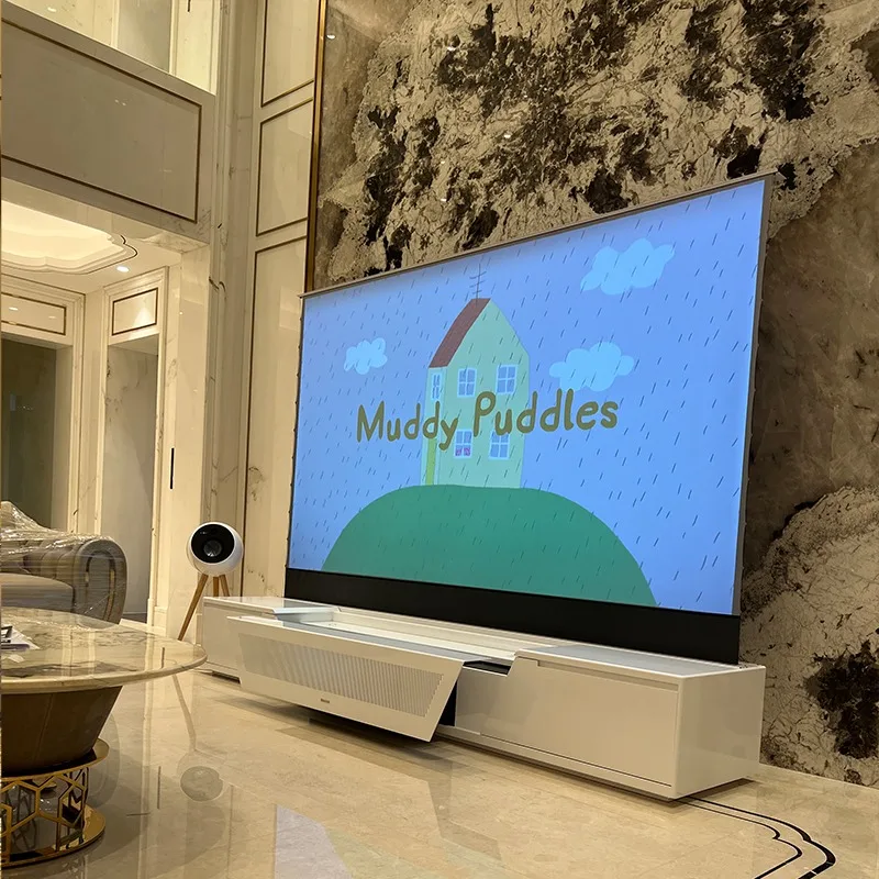 NEW Factory 100 inch Automatic Integrated Cabinet UST ALR Floor Rising Laser Proyector Screen for 4k Projector