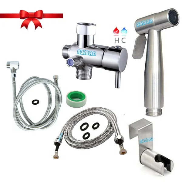 NZMAN Stainless Steel Hand Held Spray Bidet Toilet Seat Hot Cold Water Hose Valve Parts Kit #NB013-P3