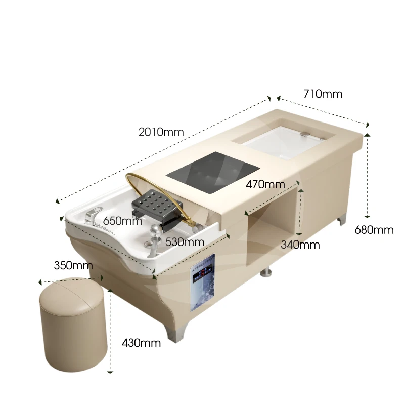 Salon Furniture Barber Hair Massage Head Spa Therapy Shampoo Bed With Multifunction Back Massage Water Circulation And Steamer