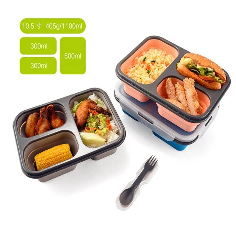 
New BPA Free Meal Prep Collapsible Silicone Food Container Bento Box 