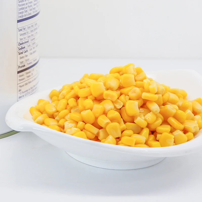 Different types of canned yellow sweet corn in tin vegetables