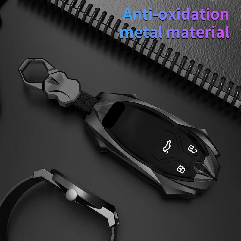 Zinc Alloy Leather Car Logo Key Case Cover Shell for Audi A6 A7 A8 E-tron Q5 Q8 C8 D5 Remote Key Fob Holder Auto Accessories