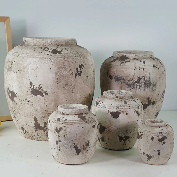 Chinese classic vintage style retro rustic terracotta vase round pot big plant vases large home decor floor flower vase