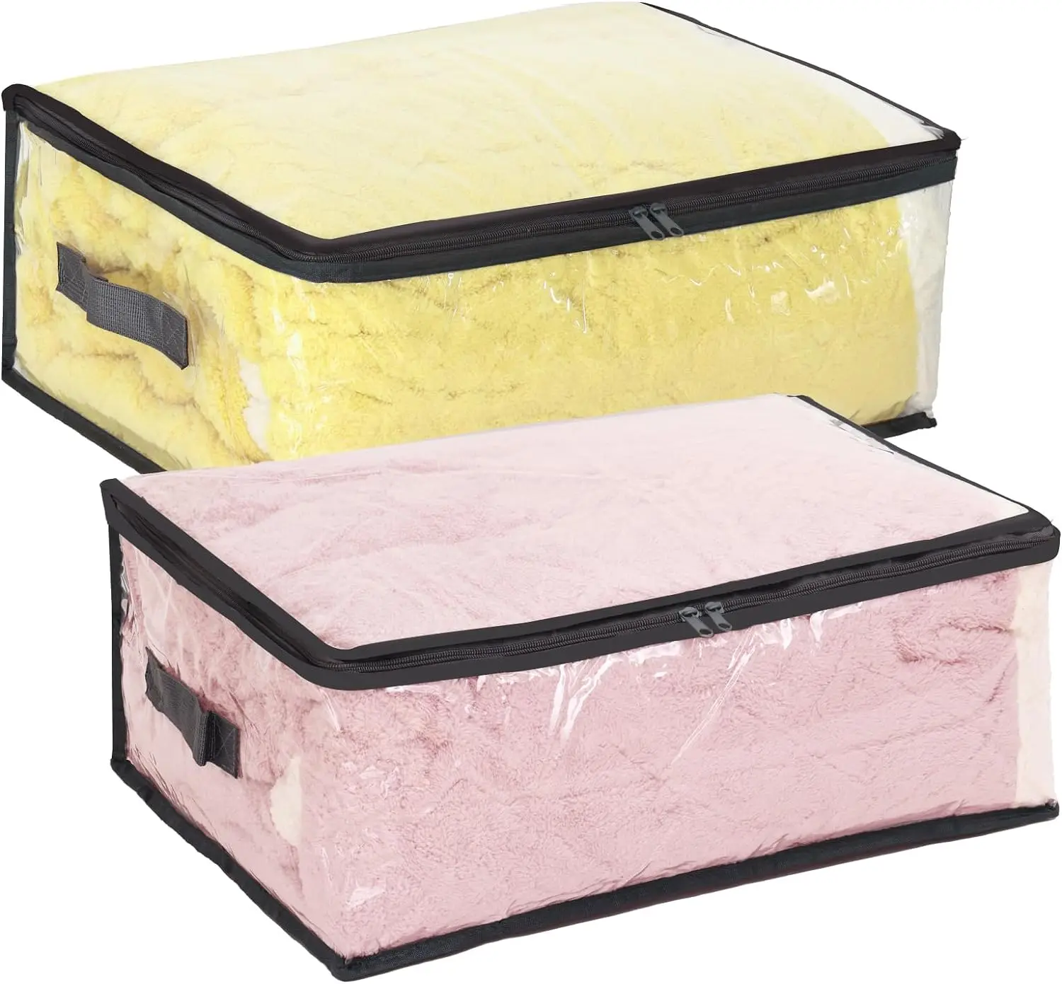 Texpack Clear Clothes Organizer Storage Bags, Foldable Bed Sheet Comforter Storage Bags PVC Organizers with Zipper for Sweaters,