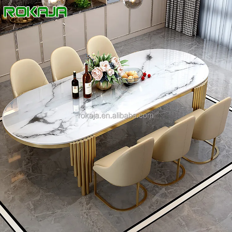 Luxury Stainless Steel Dining Table Set Dining Room Set Creative Home Furniture Modern Marble Dinning Table