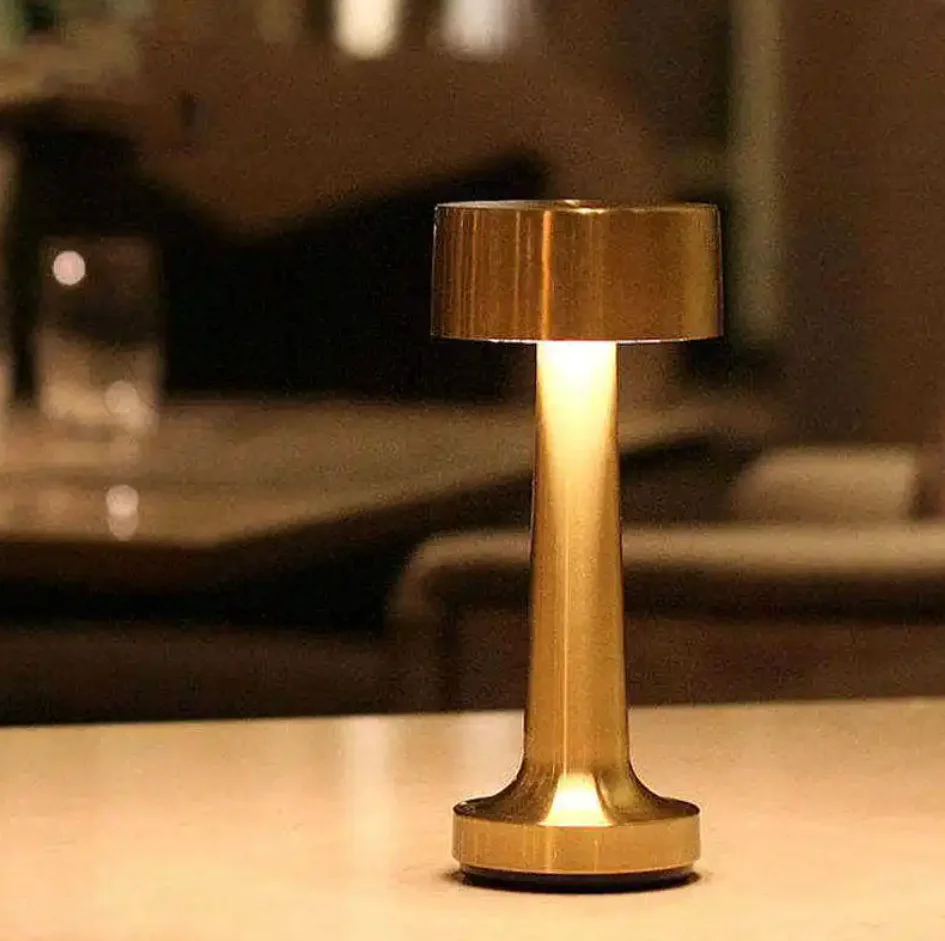 Nordic Vintage Mini Table Lamp Gold Bar Mushroom Metal Design Cordless Rechargeable Dumbbell Portable Mini Touch Table Light