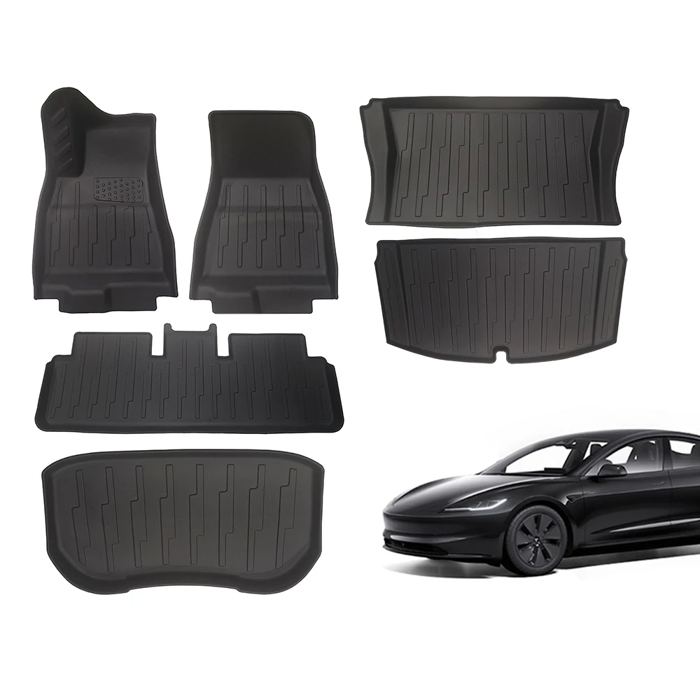 2021- 2024 Tesla Model 3 Floor Mats Set Waterproof TPE Floor Mat Heavy Duty Interior Liners Front Rear Cargo Accessories 6PCS