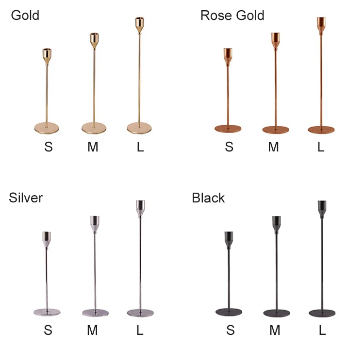 Nordic Home Decorative Multiple Black Metallic Iron Gold Taper Metal Candlestick Holder