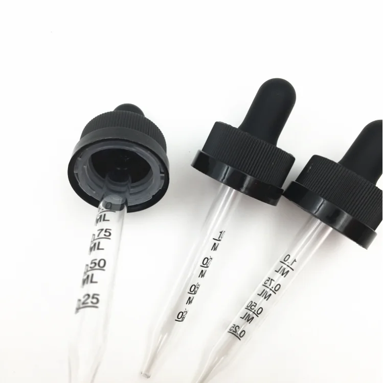 18/400 20/400 22/400 24/400 22mm Black Child Resistant Calibrated Glass Dropper Graduation mark Pipette Glass Dropper