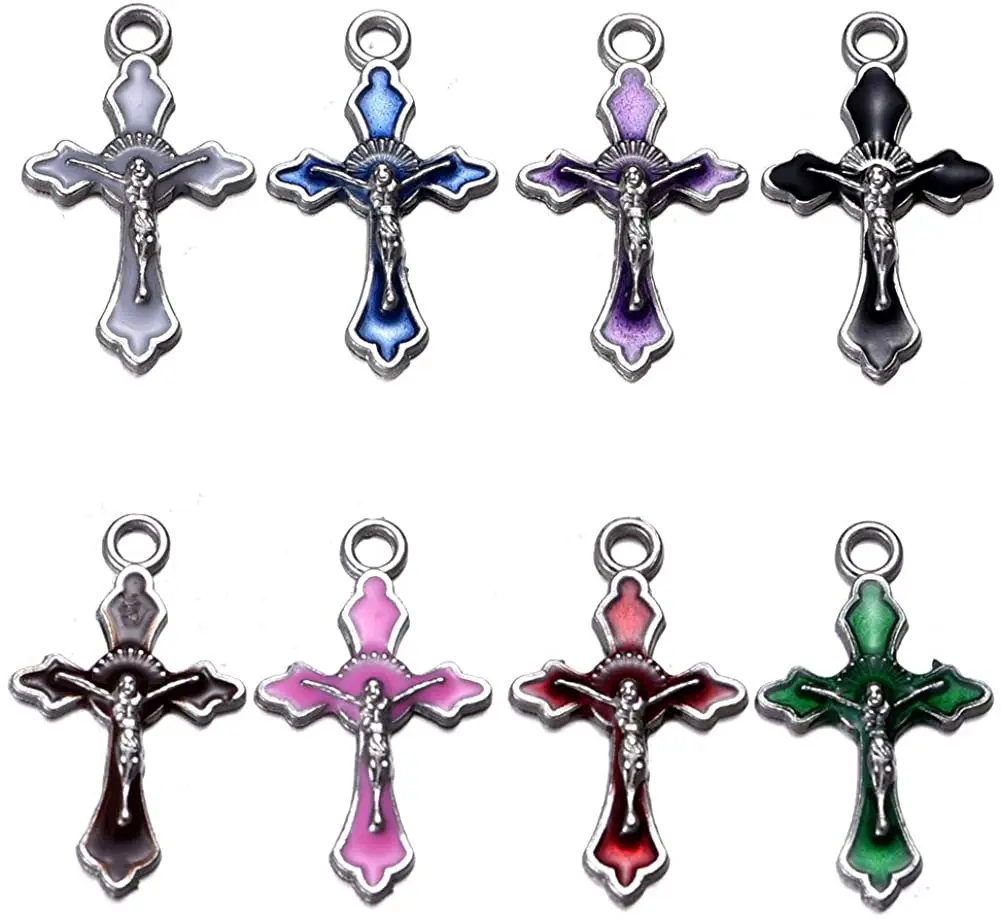 80pcs Mixed Antique Enamel Cross Charms Craft Supplies Pendants Beads Charms Pendants for Crafting Jewelry Bracelet 31mmx17mm