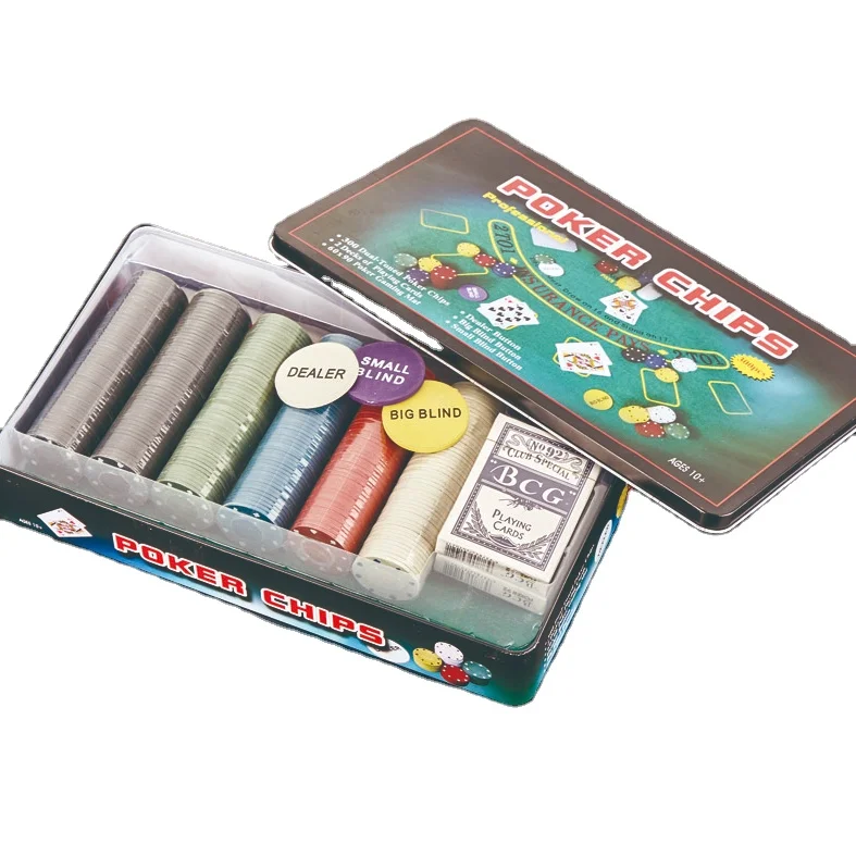 LANDER-MAN 300 Pcs  Poker Chips  In Tin box Poker Chips Set Case With Playing Cards Chip Set