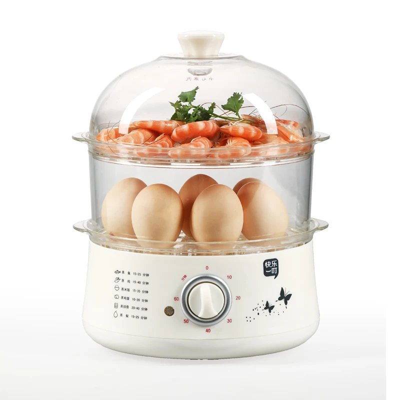 Commercial large-capacity electric steam cookers with multi-layer steamers and timer control.