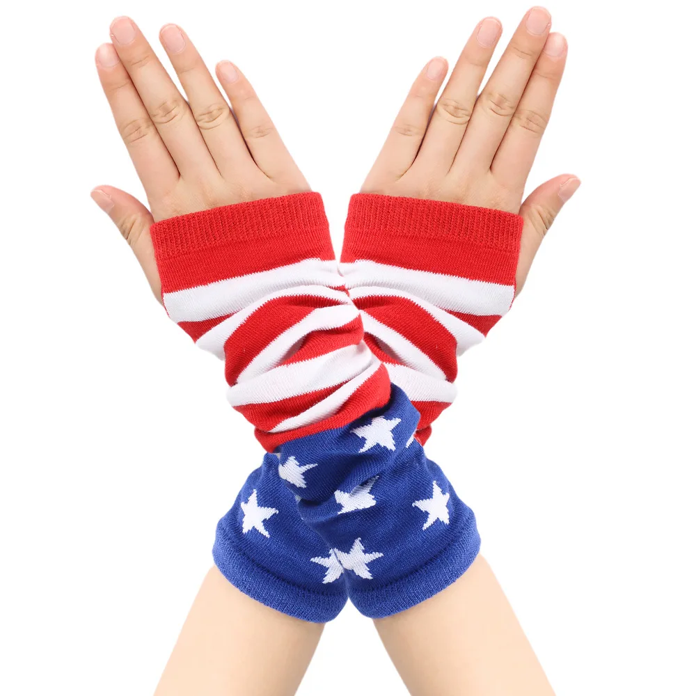 4th of July Independence Day Stars Stripe Thigh Socks Gloves Women Stockings American Flag Stockings Over the Knee Socks