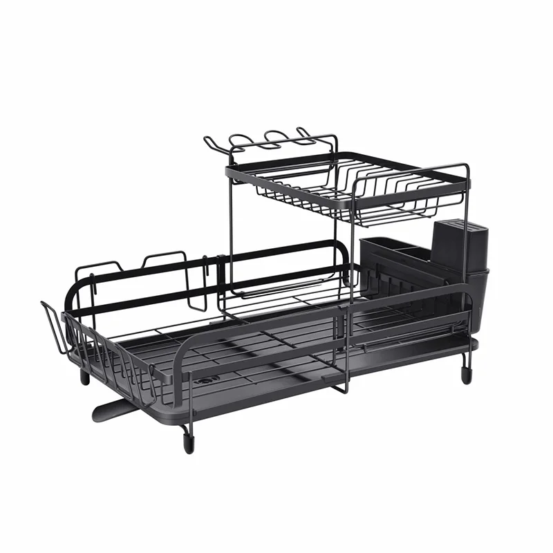 WIREKING 2 tier Dish Drying Rack Multifunctional Dish Rack Rustproof Kitchen Dish Drying Rack with Drainboard & Utensil Holder,