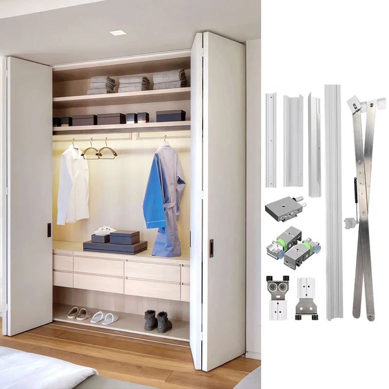 Roller Pivoting Hardware Concealed Internal Sliding System Fold Swing Rail Folding Buffer Hidden Pocket Slide Door Cabinet