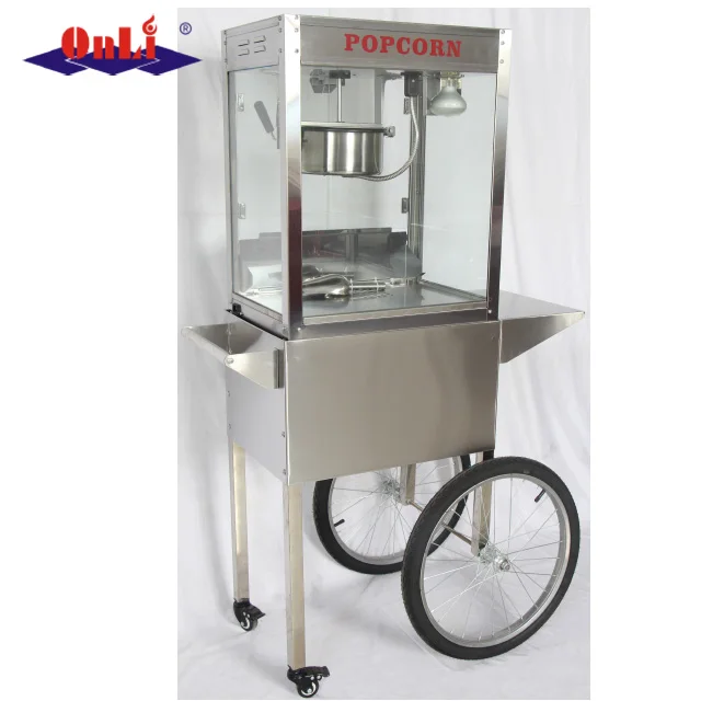 
8 Oz electric stainless steel commercial mobile popcorn machine cart 
