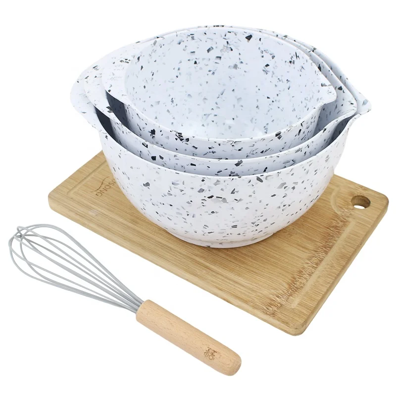 Custom Set of 3 Large Cake Salad Mixing Bowl Set Melamine Sauce Bowl with Pour Spout Handle