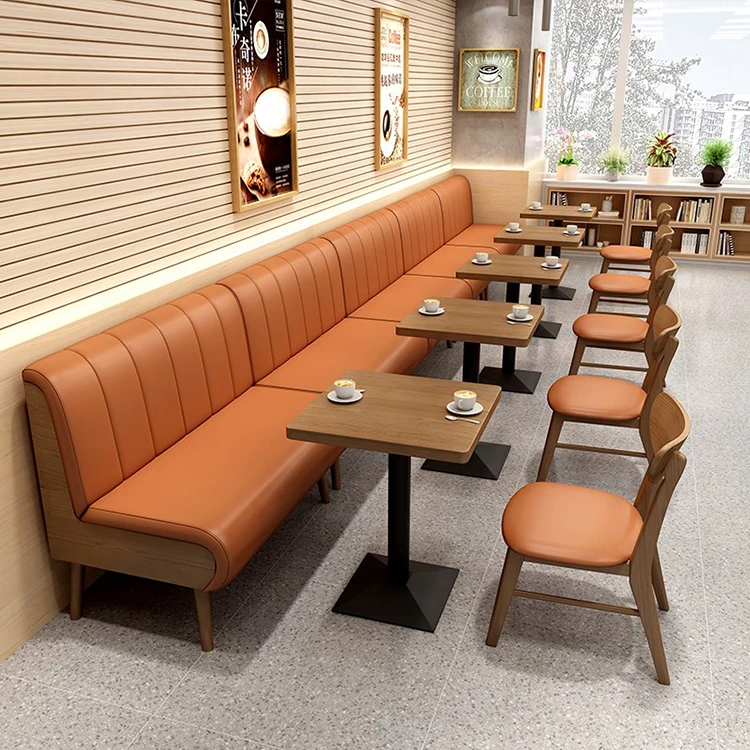 Wholesale Light Luxury Restaurant Furniture Sets Cafe Leather Wood Dining Chair And Table Set Coffee Shop Wooden Booth Seating